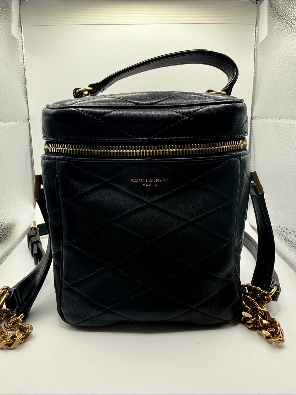 Saint Laurent Black Quilted Leather Vanity Crossbody with Gold Hardware